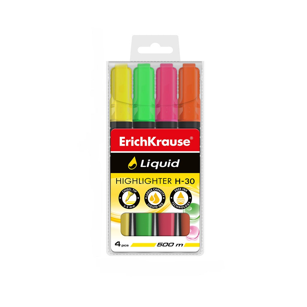 Highlighter Liquid H-30, Assorted Color 4/Pk