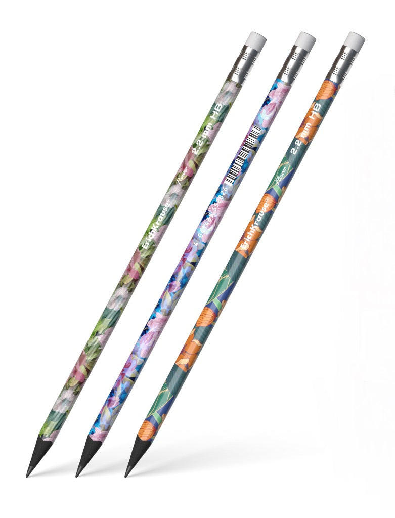 Graphite Triangular Pencil Plastic With Eraser Flower Hb