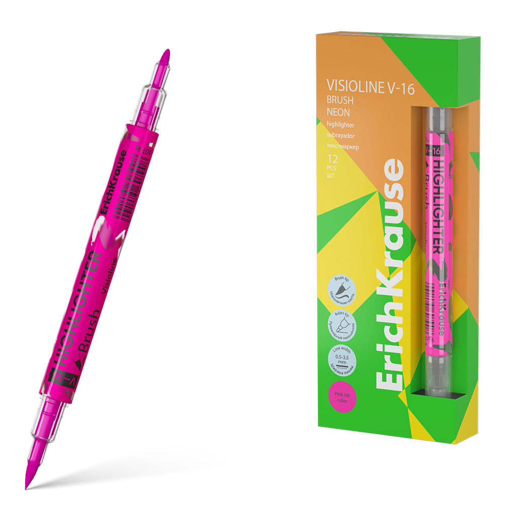 Double-Sided Highlighter Visioline V-16 Brush Neon, Pink