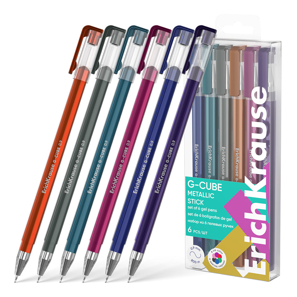 Set Of 6 Gel Pens G-Cube Stick Metallic 1.0, Assorted