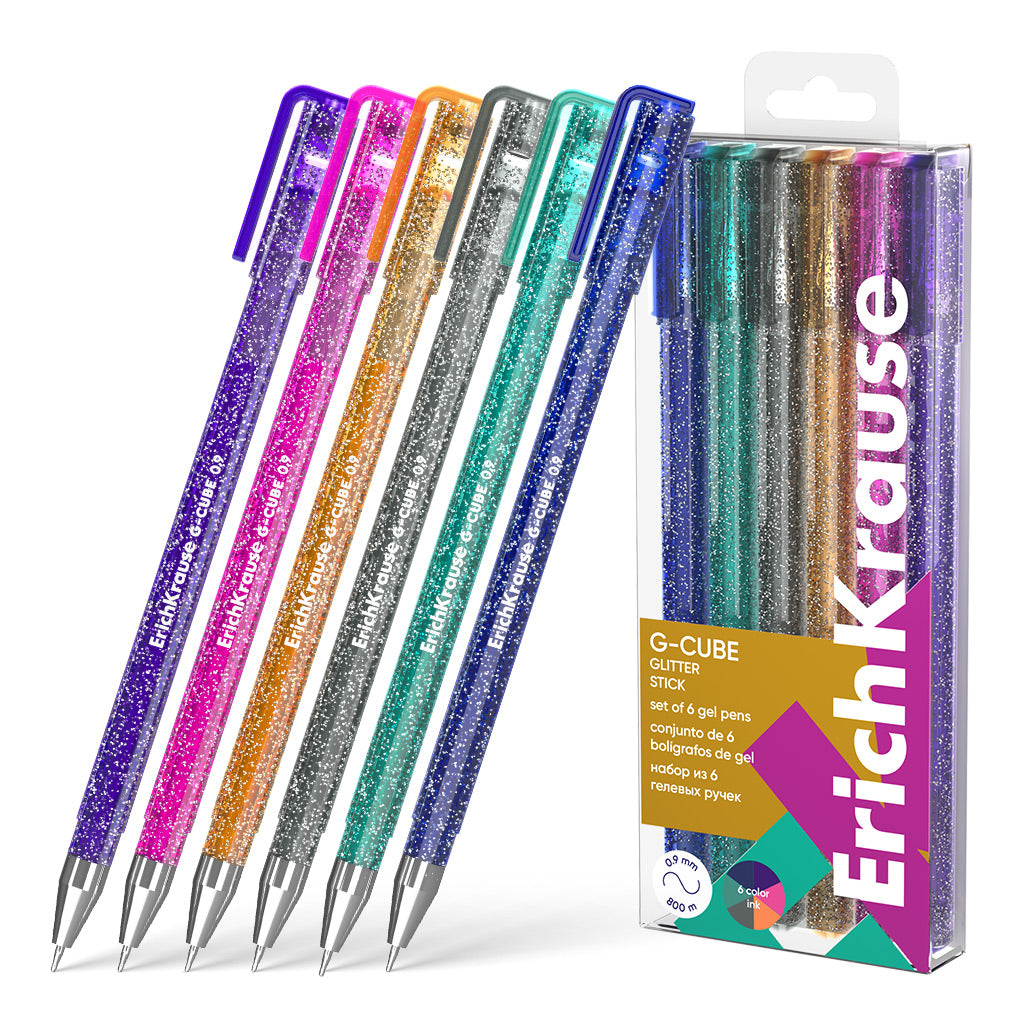 Set Of 6 Gel Pens G-Cube Stick Glitter 1.0 Assorted