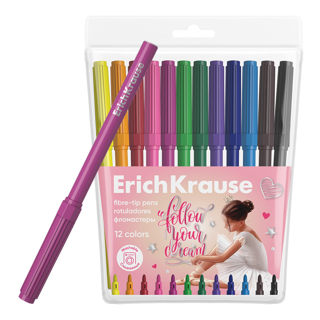 Fiber Tip Pens Pointes 12 Colors, washable colors