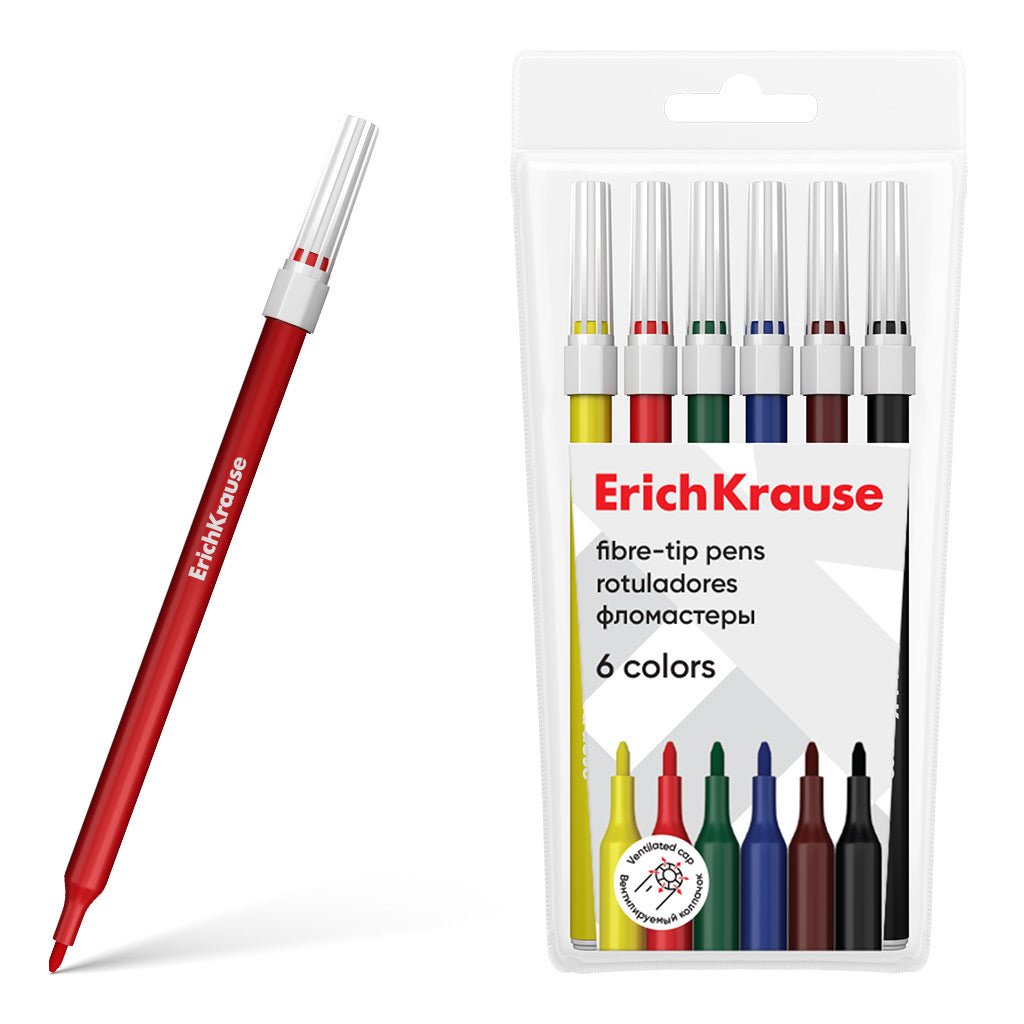 Fiber Tip Pens Light 6 Colors, washable colors