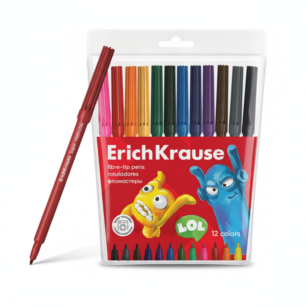 Fiber Tip Pens Jolly Friends Super Washable 12 Colors, washable colors