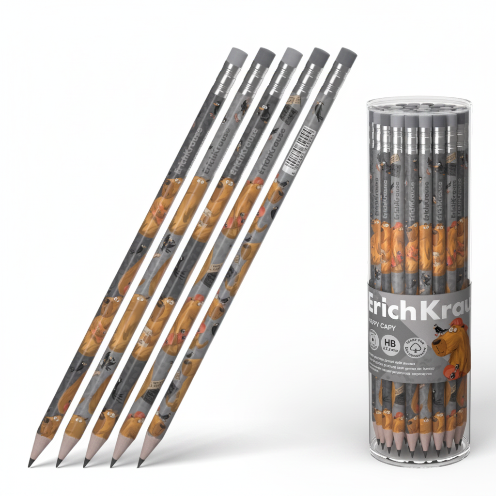 Plastic Graphite Pencil Happy Capy Round With Eraser Hb