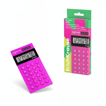 Pocket Electronic Calculator 8-Digit -987 Neon, Pink for quick, accurate calculations, 0 Key