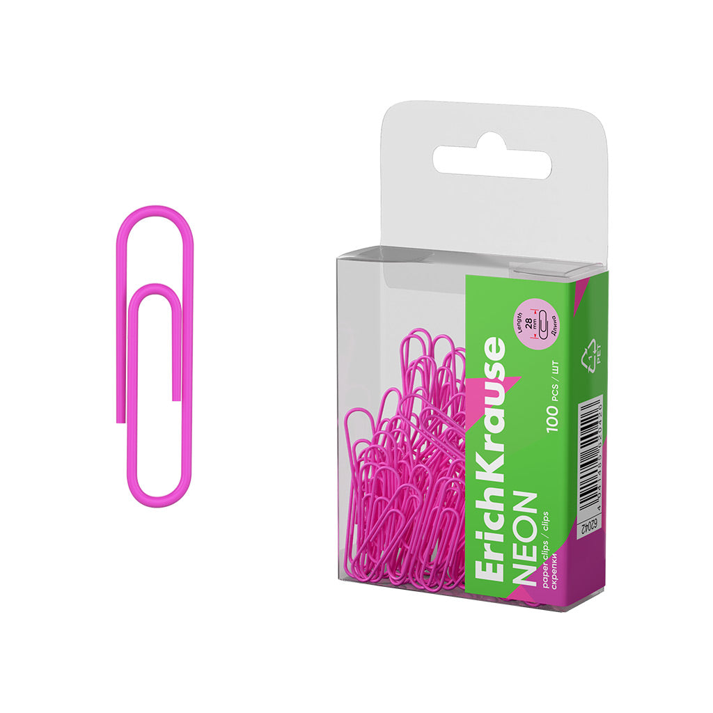 Paper Clips Vinyl Coated Neon 28 mm Pink