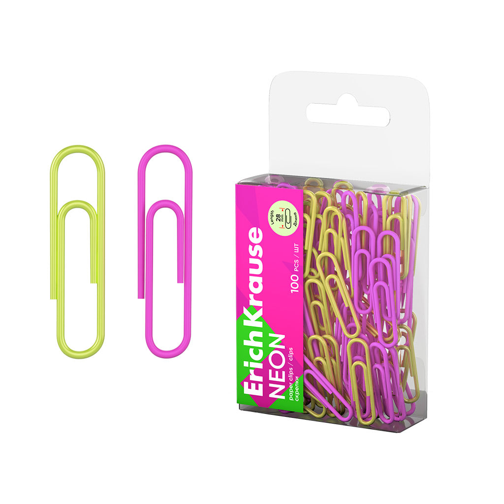 Paper Clips Vinyl Coated Neon 28 mm Assorted (Pet-Box 100 )