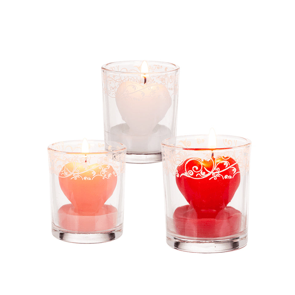 Candle In Glass Assorted Colors W/Heart Décor