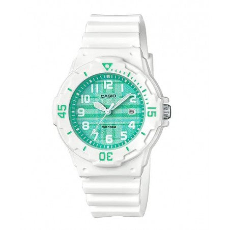 Casio Glu Watch Analog Wht Case Green Dial Wht Resin Strap