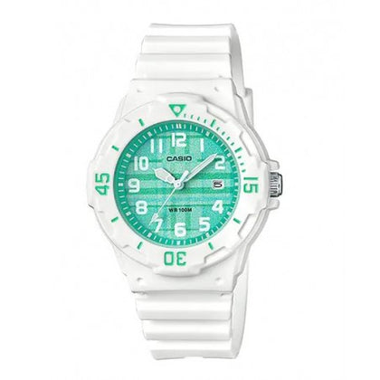 Casio Glu Watch Analog Wht Case Green Dial Wht Resin Strap
