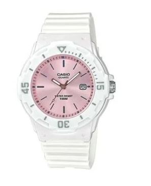 Casio Glu Watch Analog Wht Case Pink Dial Wht Resin Strap