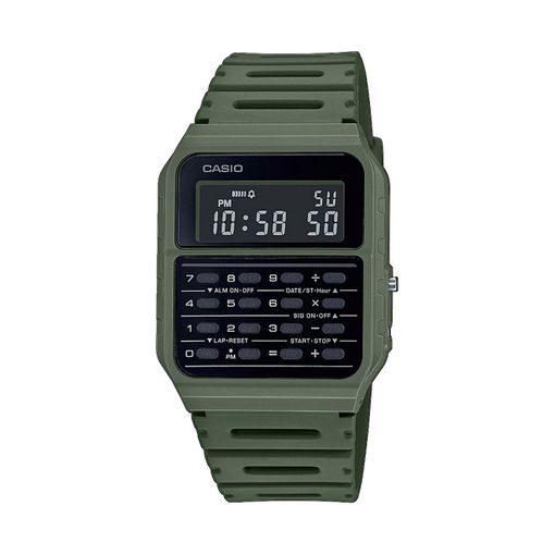 Casio Glu Watch Calculator Green Case Black Panel Cover Green Resin Strap