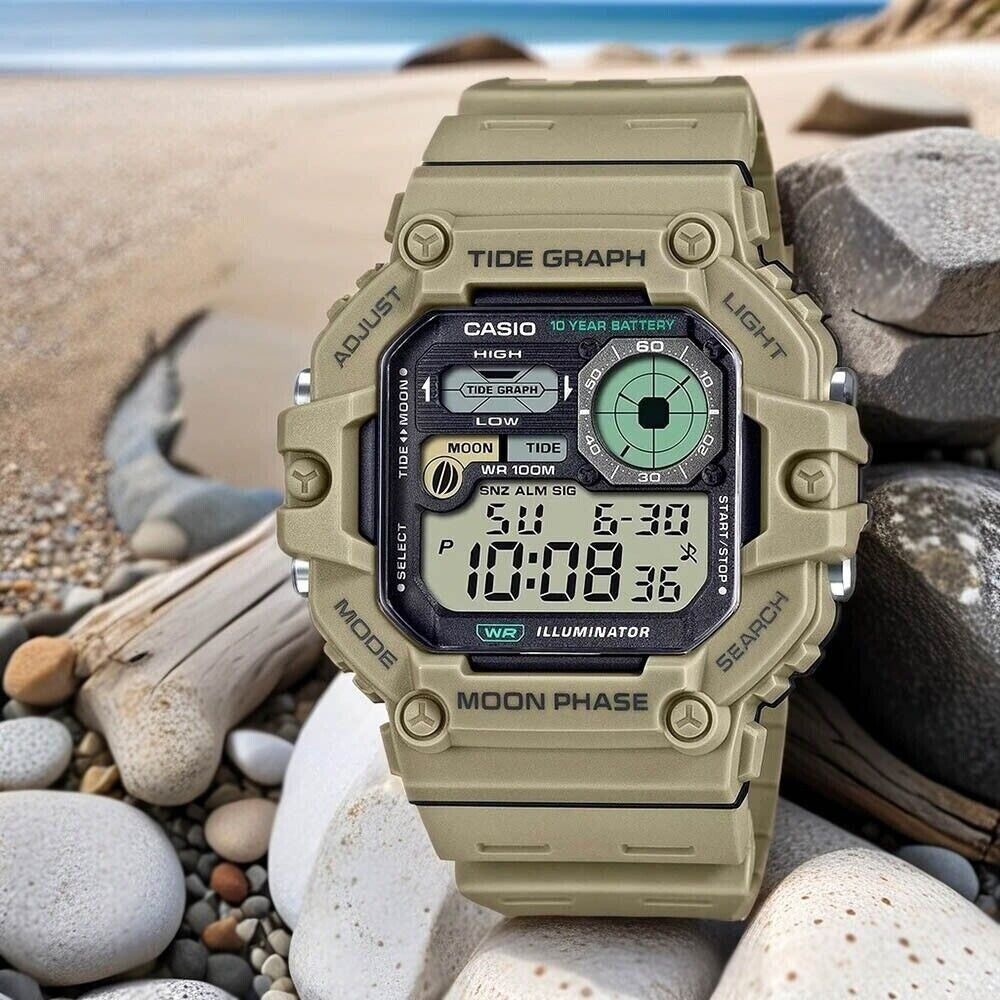 Casio Glu Watch Digital Beige Case Black Panel Cover Beige Resin Strap