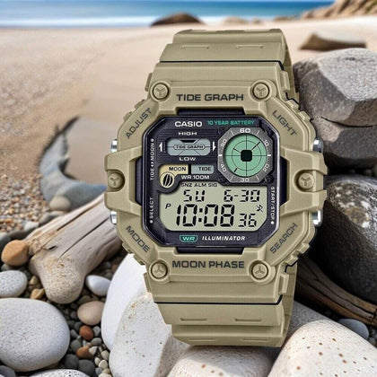 Casio Glu Watch Digital Beige Case Black Panel Cover Beige Resin Strap