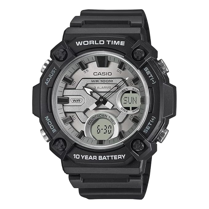 Casio Glu Watch Anadigit Black Case Slv Panel Cover Black Resin Strap