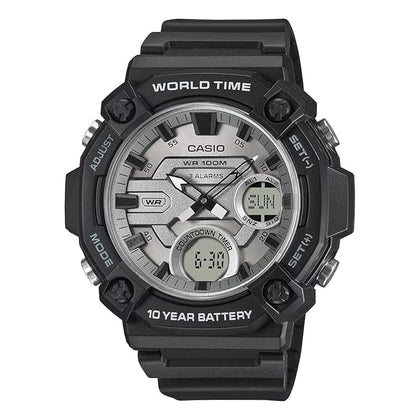Casio Glu Watch Anadigit Black Case Slv Panel Cover Black Resin Strap