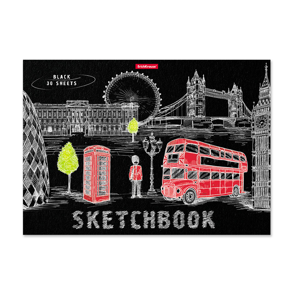 Glued Sketchbook Great Britain, A4, 30 Sheets, Black Paper