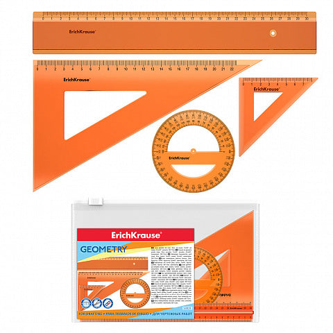 Geometry Set Neon (Ruler, 3 Set Squares, Protractor), Yellow