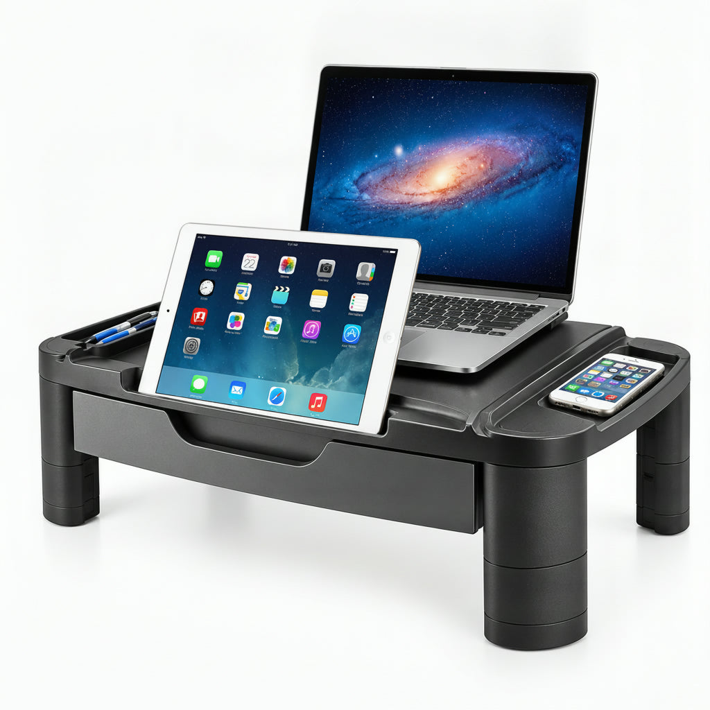 Professional Monitor Stand Adjustable With Drawer Black