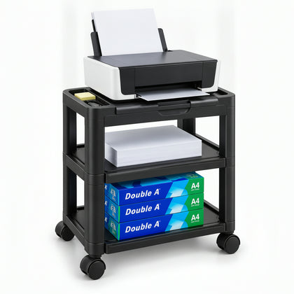 Machine/Printer Storage 2-Shelf With Wheels Black