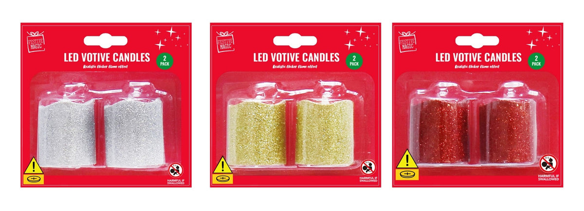 Led Votive Candles 2 Pcs Glitter/Shiny
