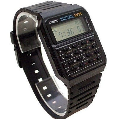 Casio Glu Watch Calculator Black Case Black Panel Cover Black Resin Strap