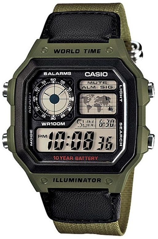 Casio Glu Watch Digital Green Case Black Panel Cover Green Cloth Strap
