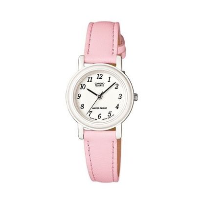 Casio Glu Watch Analog Wht Case Wht Dial Pink Lthr Strap