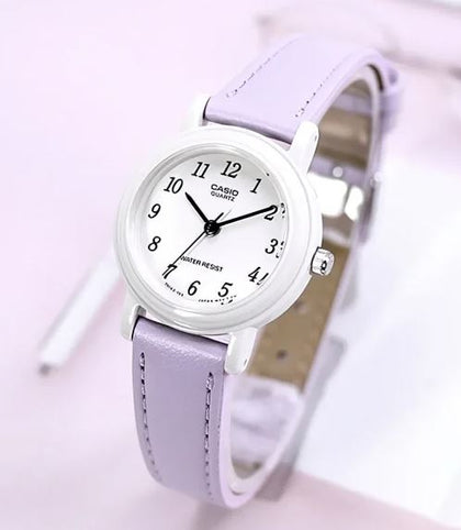 Casio Glu Watch Analog Wht Case Wht Dial Violet Lthr Strap