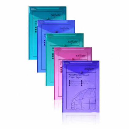 Polyfile A4 W/Button Bl/Trq/Pk/Prp