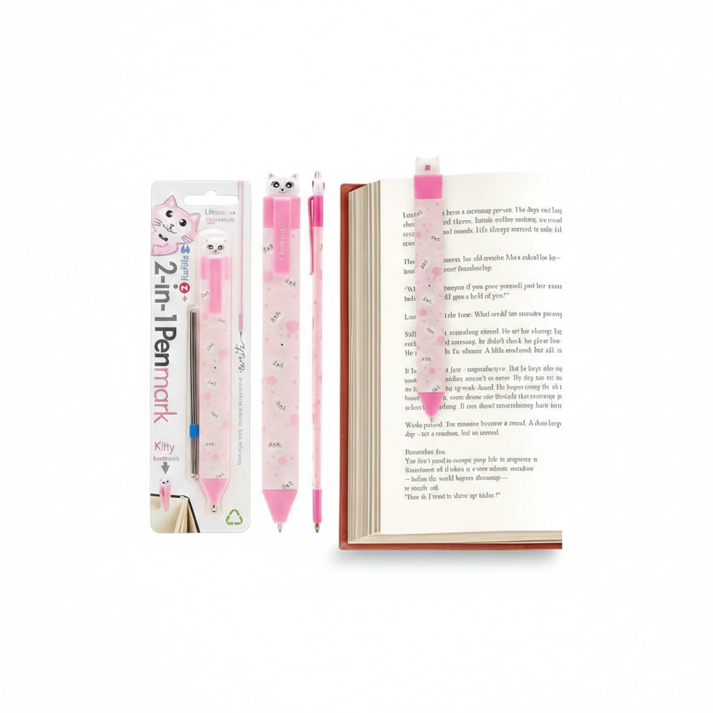 Premium Pen With Book Clip And Refills Kitty Themed