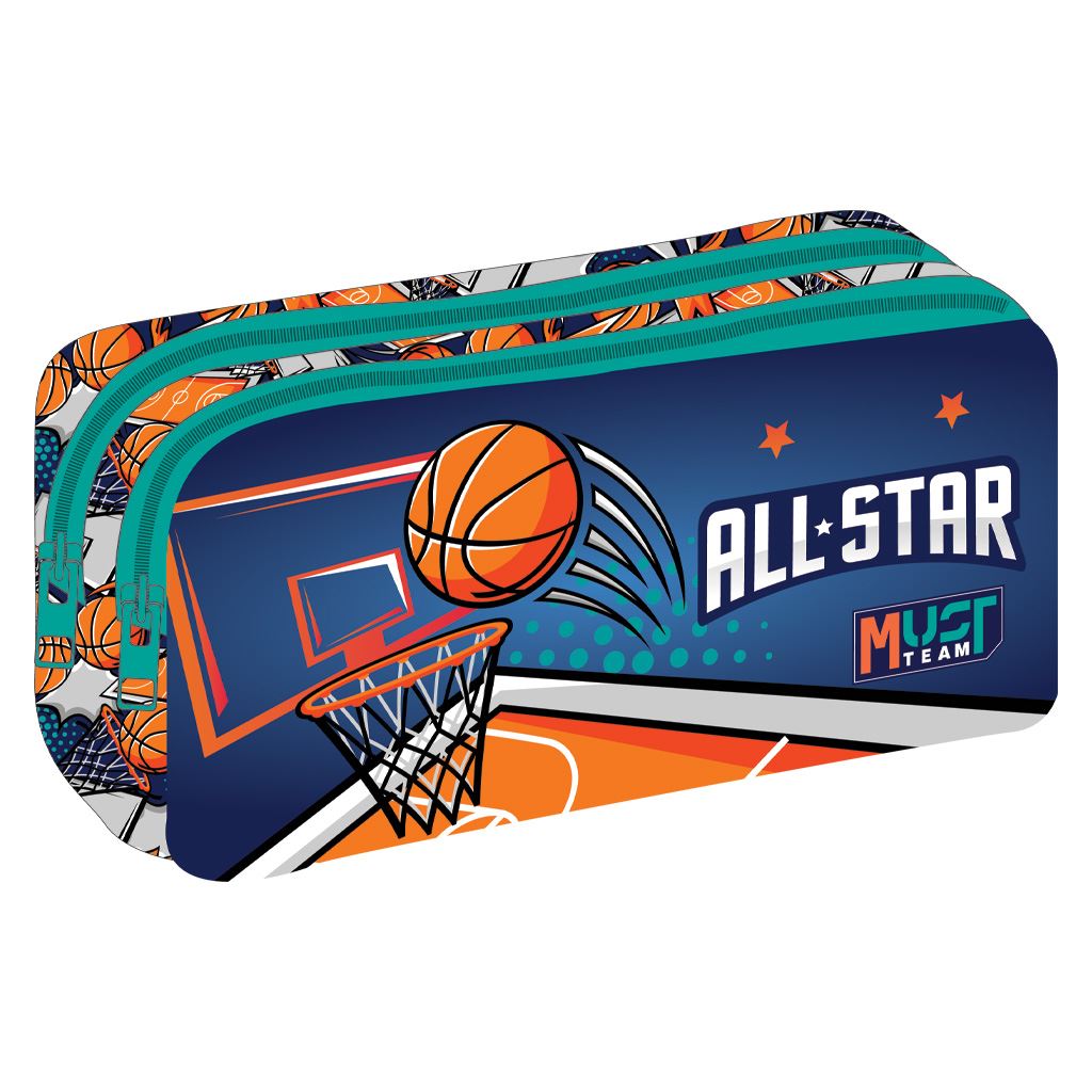 Pencil Case 21X6X9 2Zippers Basketball