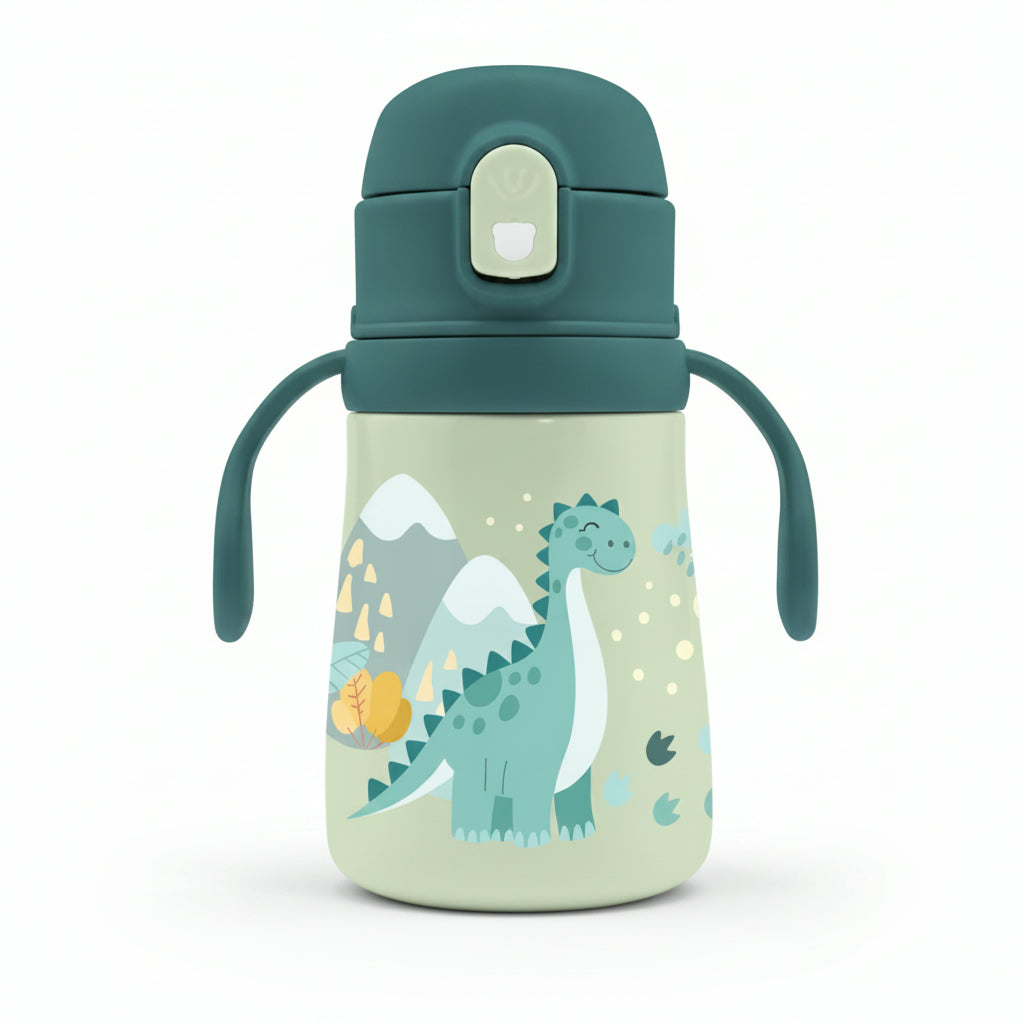 Must Team Vacuum Flask Stainless Steel 350Ml With Handles And Straw Dinosaur