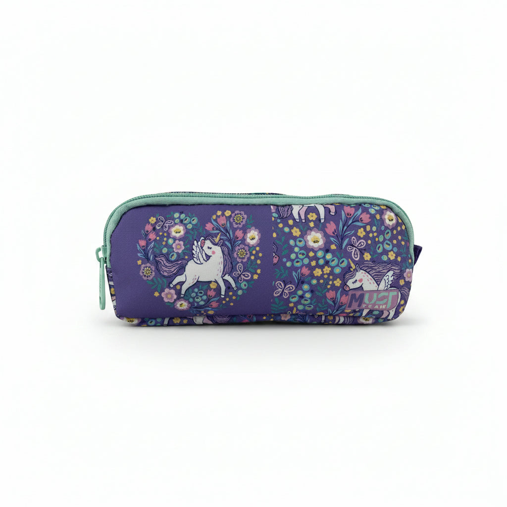 Must Team Pencil Case 2 Zippers Purple Unicorn