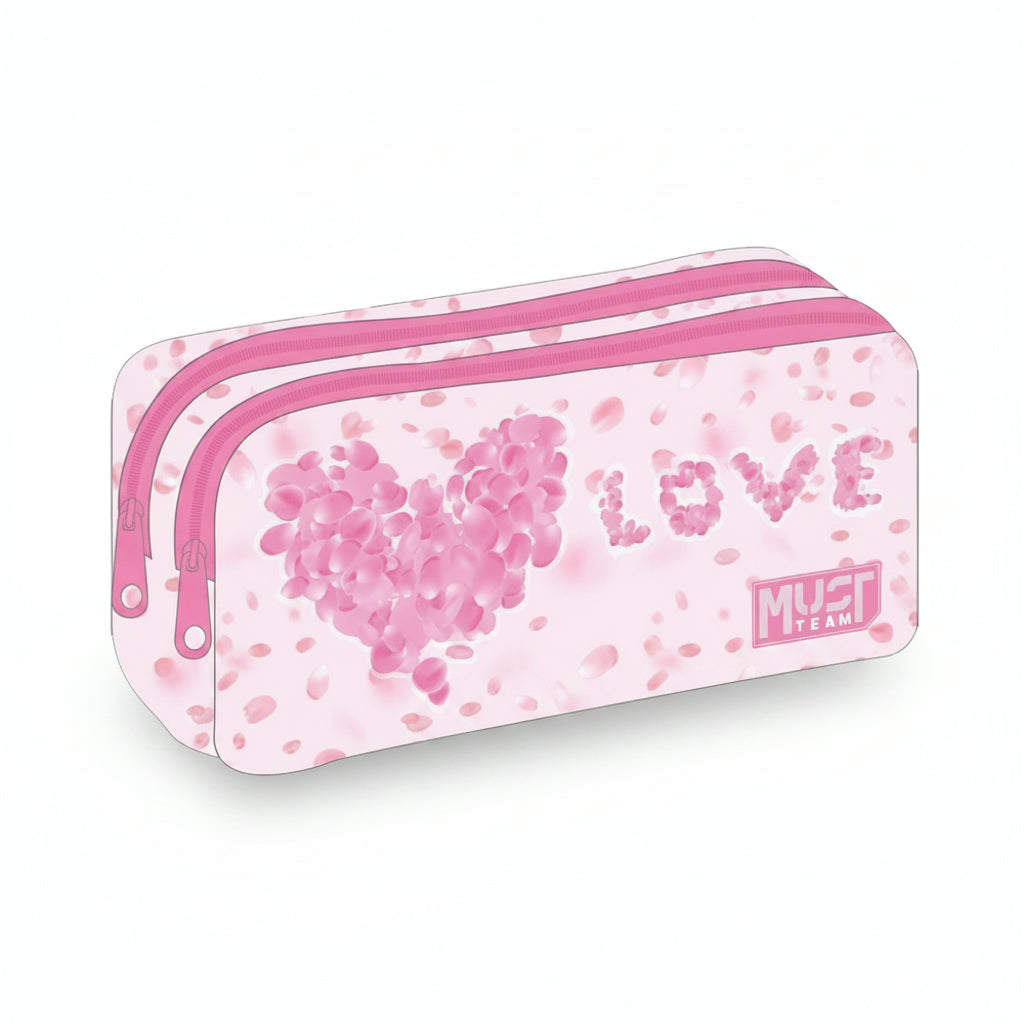 Must Team Pencil Case 2 Zippers Cute Love