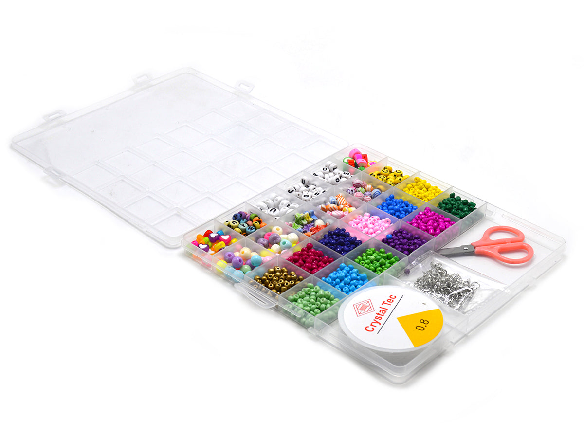 Plastic Beads Box 25 Hole Rectangle W Elastic Cord
