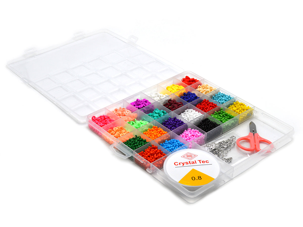 Plastic Beads Box 25 Hole Rectangle W Elastic Cord
