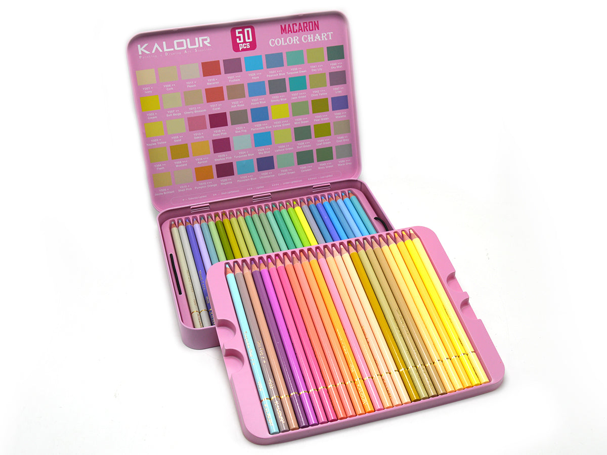 Coloring Pencils Set Of 50 Color Macaron In Metal Case