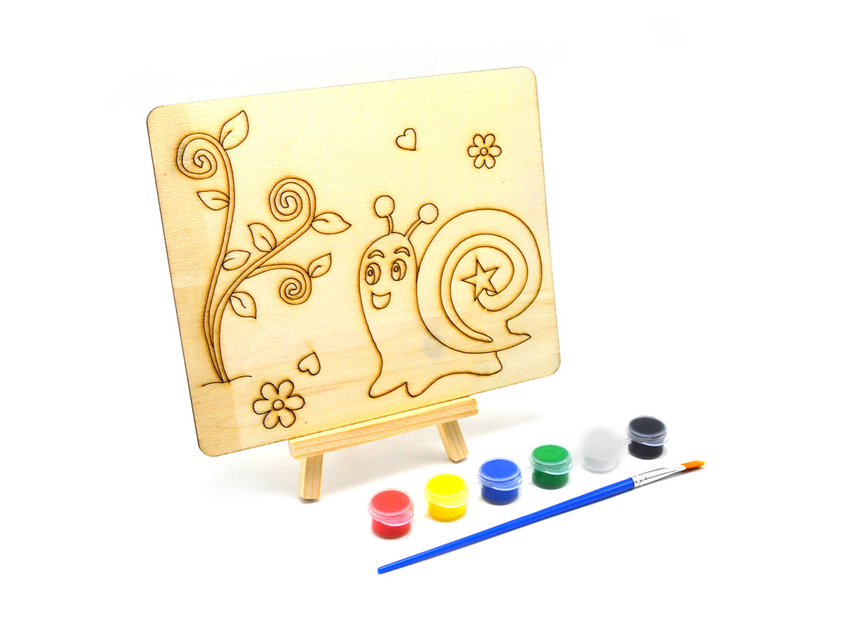 Plywood Shapes Assorted Animals W/Chevalet + 6 Acrylic + 1 Brush