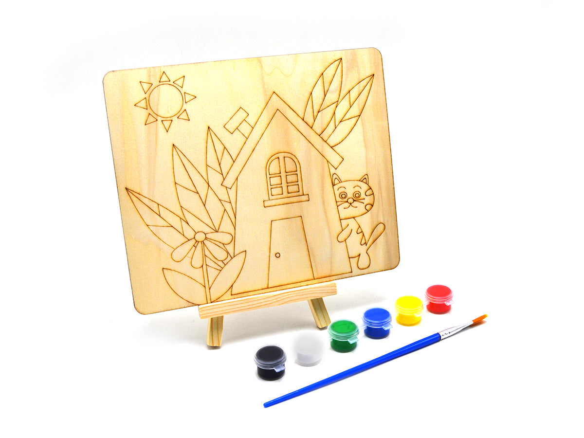 Plywood Shapes Assorted Fish W/Chevalet 6 Acrylic + 1 Brush