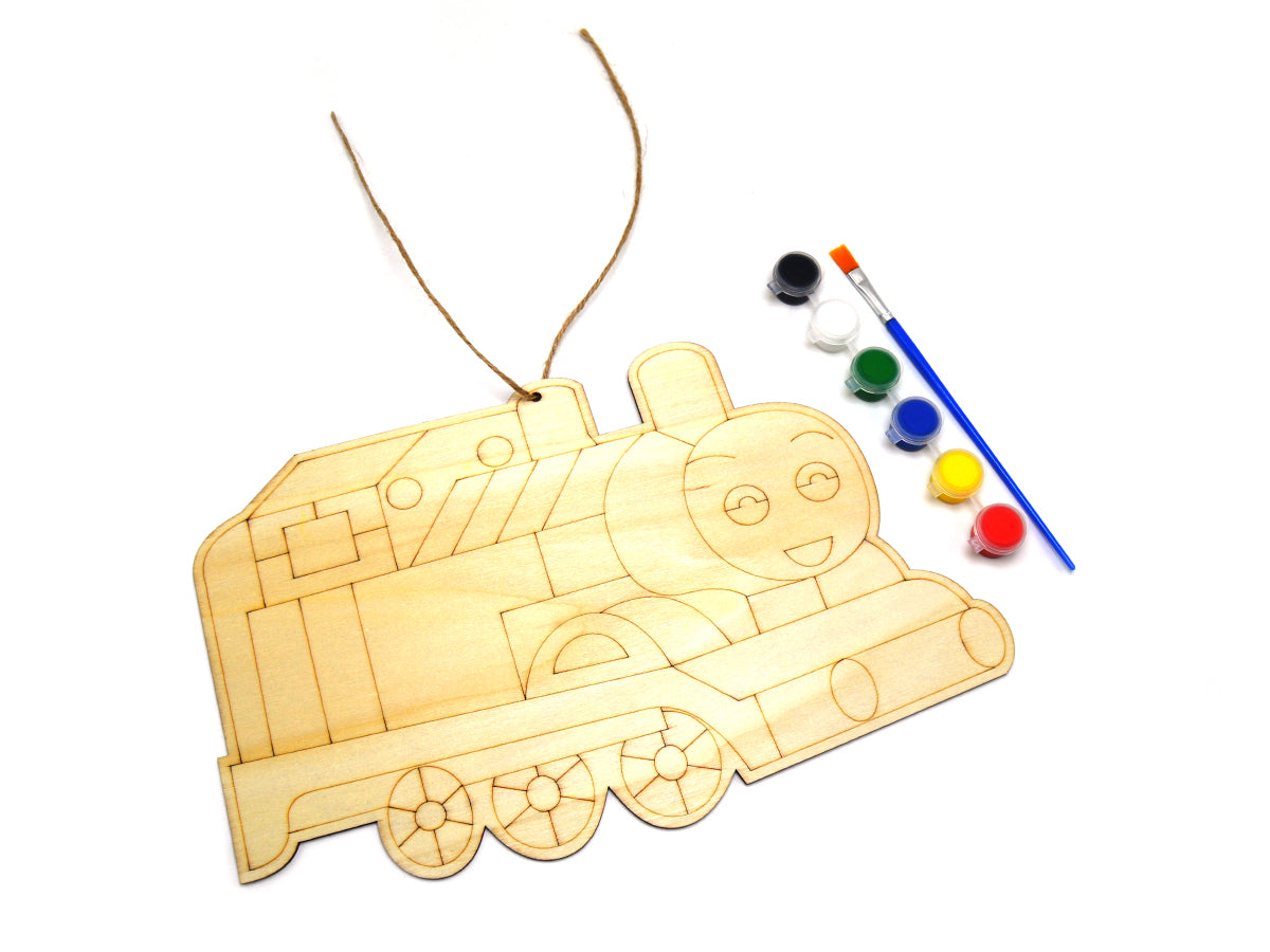 Plywood Shapes Train W 6 Acrylic + 1 Brush