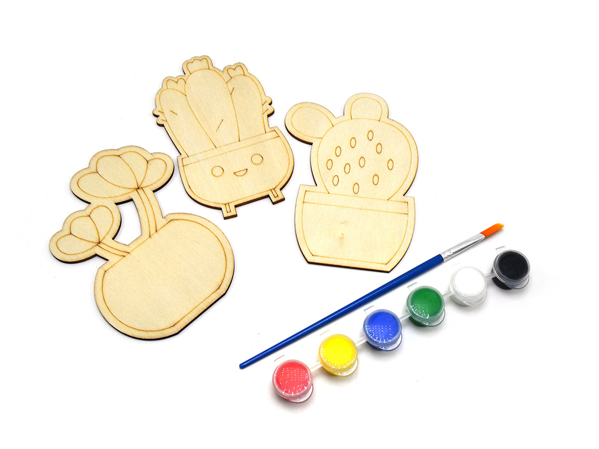 Plywood Shapes 3 Pcs W/6 Acrylic + 1 Brush
