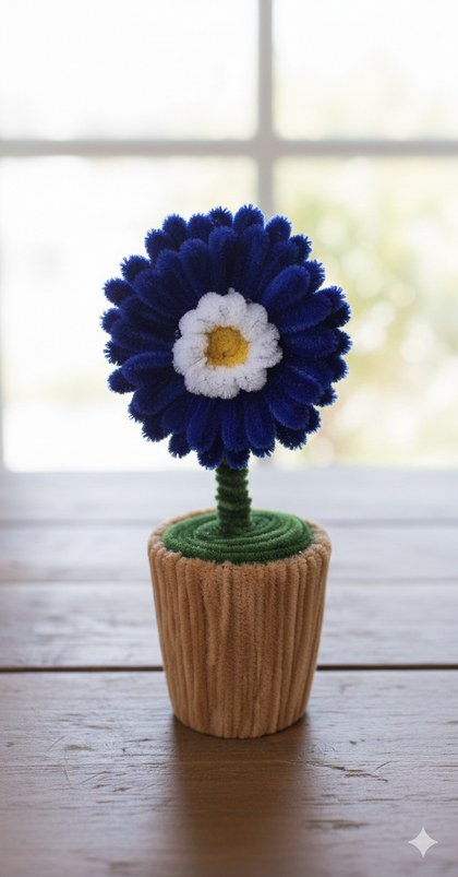 Handmade Flower Pen Shape With Pot Made From Chenille