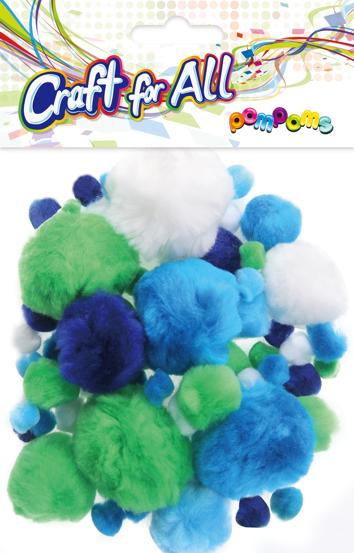 Assortment Pompons 
Motif white blue green ligt blue 04 P12