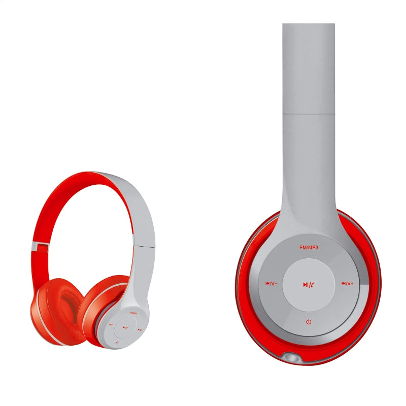 Headphone Bluetooth Bt With Microphone,Sd Card Slot&amp;Fm Radio Grey/Red
