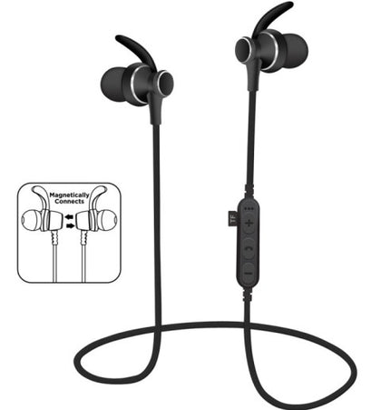 Earphones Wireless Sporty With Microphone, Micro Sd Card Reader & Mp3 Magnetic Black