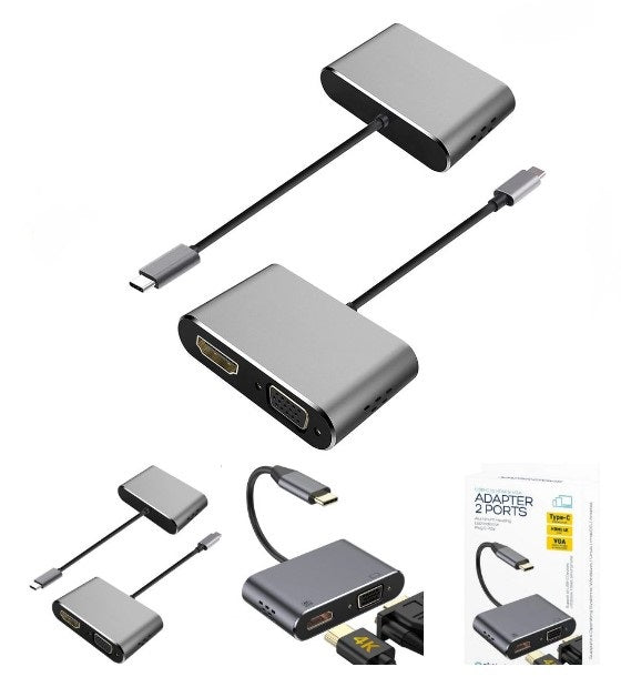 Multimedia Adapter 2 Ports Type-C To Hdmi 4K 30Hz Vga Port