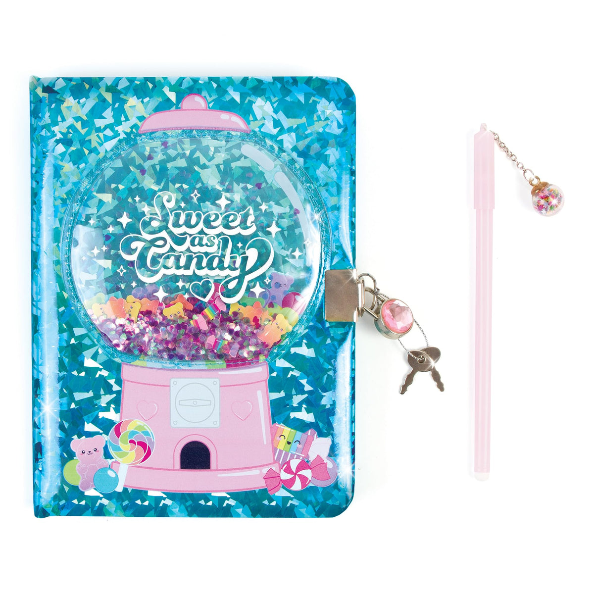 Bubble Gum Glitter Locking Journal W/Pen 192Pg