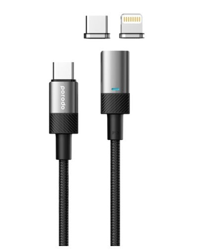 Fast Charging Cable With Magnetic Head 100W Pd C To C+L 1.2M - Black